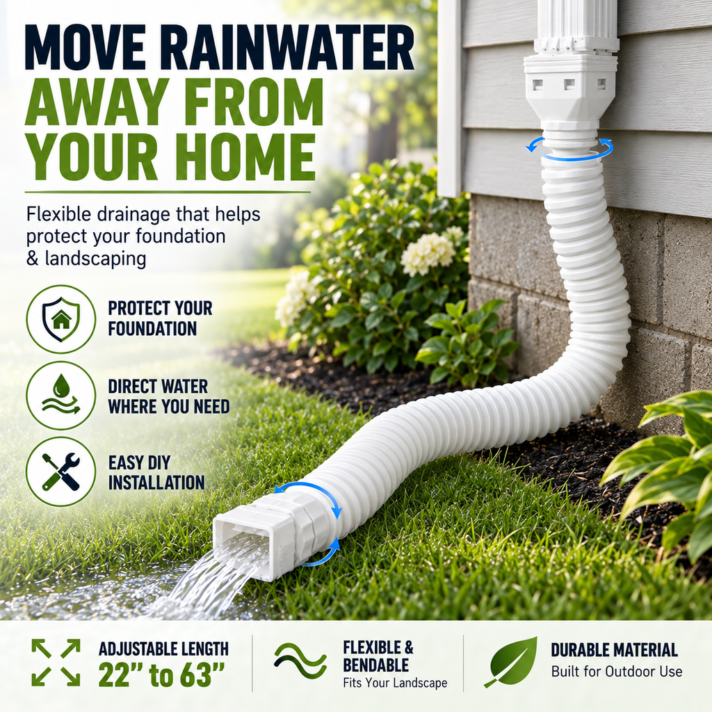 Flexible Rain Gutter Downspout Extension Kit  – Adjustable 22"-63" Drain Pipe with Leaf Filter for Foundation Protection